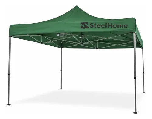 Gazebo Plegable Steel Home 3x3 M Verde Con Bolso De Transporte Y Protección Uv