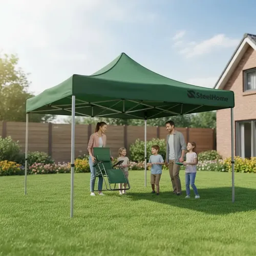 Gazebo Plegable Steel Home 3x3 M Verde Con Bolso De Transporte Y Protección Uv