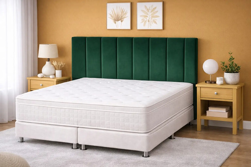 Respaldo De Cama Canelon Queen King-house Pana Gris Oscuro Verde
