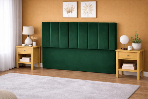 Respaldo De Cama Canelon Queen King-house Pana Gris Oscuro Verde