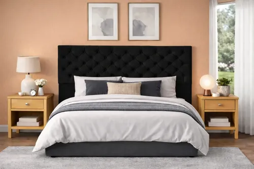 Respaldo De Cama Capitone Queen 160x120cm King-house Pana Negro