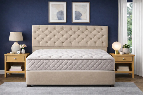 Respaldo De Cama Capitone Queen 160x120cm King-house Pana Beige