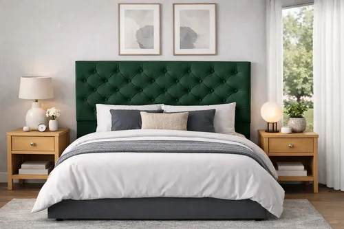 Respaldo De Cama Capitone 2 Plaza 140x120cm King-house Pana Verde