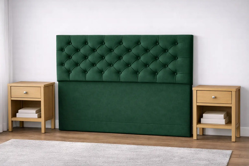 Respaldo De Cama Capitone 2 Plaza 140x120cm King-house Pana Verde
