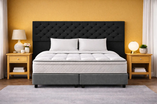 Respaldo De Cama Capitone King 200x120cm King-house Pana Gris/grafito
