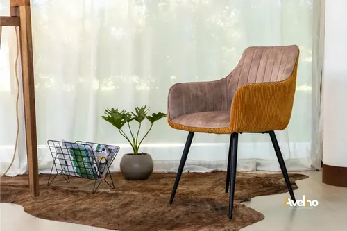 Set X2 Silla Sillón Comedor Kameron Terciopelo Camel/naranj Aterciopelado Negro Camel/naranja