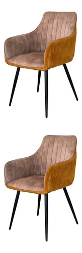 Set X2 Silla Sillón Comedor Kameron Terciopelo Camel/naranj Aterciopelado Negro Camel/naranja