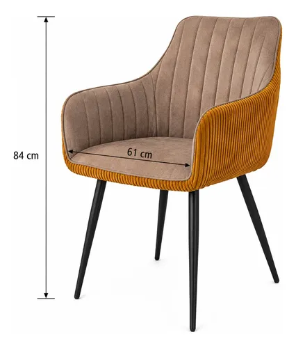 Set X2 Silla Sillón Comedor Kameron Terciopelo Camel/naranj Aterciopelado Negro Camel/naranja