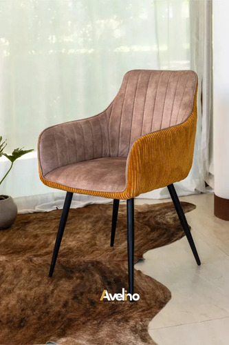 Set X2 Silla Sillón Comedor Kameron Terciopelo Camel/naranj Aterciopelado Negro Camel/naranja