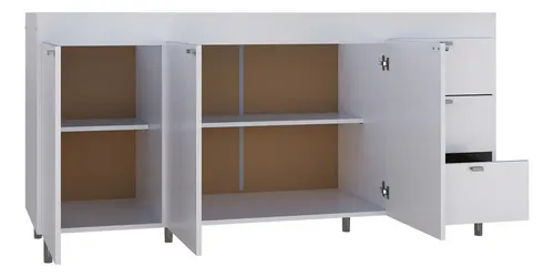 Bajo Mesada Cocina Orlandi 3puertas 3cajones Blanco Melamina Blanco