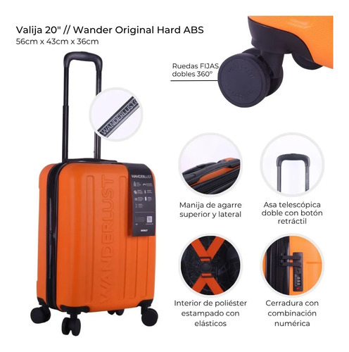 Valija Wander Original Hard Abs Naranja 20 PuLG Doble Rueda Naranja Valija Wander Original Hard Abs Naranja 20 PuLG Doble Rueda