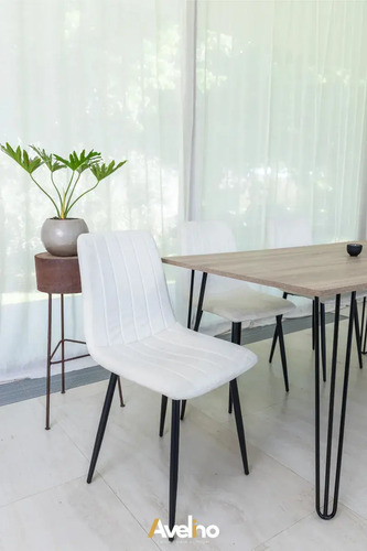 Set X4 Silla De Comedor Blanca Con Respaldo Aterciopelado Terciopelo Negro Blanco