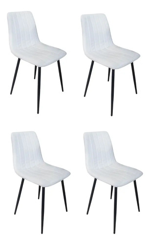 Set X4 Silla De Comedor Blanca Con Respaldo Aterciopelado Terciopelo Negro Blanco