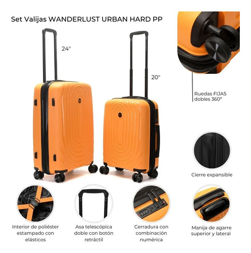 Valija Rígida Urban Hard Pp Wanderlust Resistente Y Ligera Naranja Set Valijas Wanderlust Urban Hard Pp