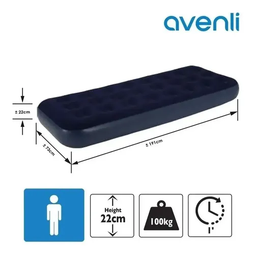 Colchon Inflable 1 Plaza Avenli 22x191x73 Hasta 100kg Azul