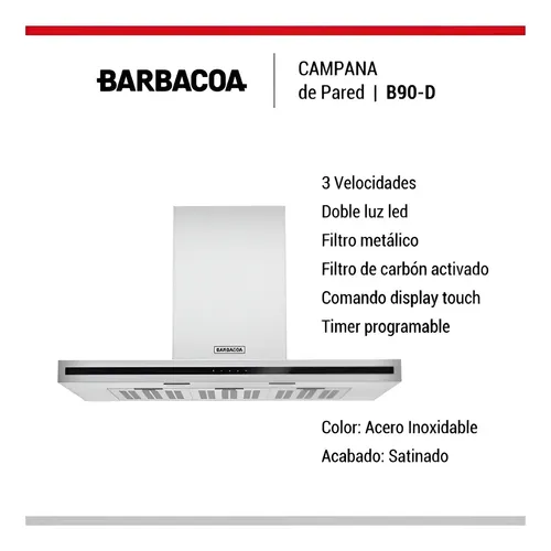 Campana Ormay Barbacoa B90 D Inox. 190w/luz Led 3v Gris