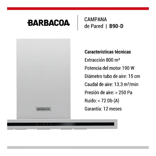 Campana Ormay Barbacoa B90 D Inox. 190w/luz Led 3v Gris