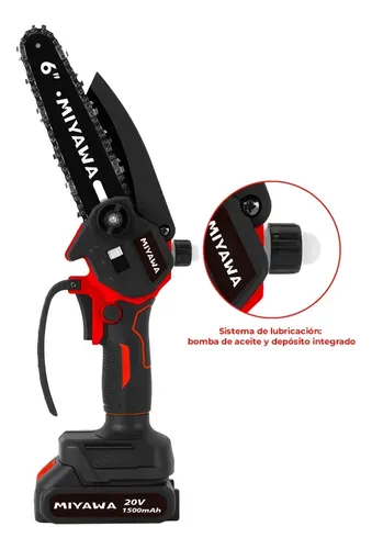 Sierra De Poda Inalámbrica Miyawa 20v 2 Baterias Cargador Negro