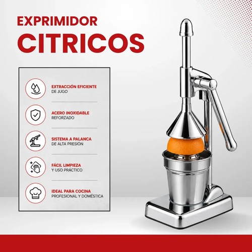 Exprimidor Cítricos A Palanca De Acero Inoxidable Plateado