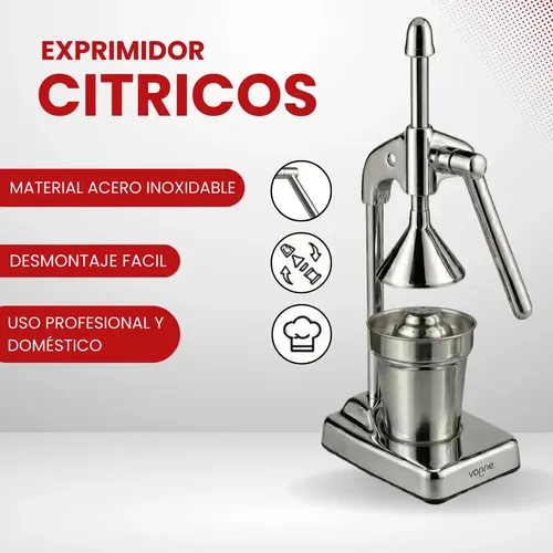 Exprimidor Cítricos A Palanca De Acero Inoxidable Plateado