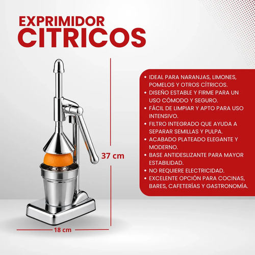 Exprimidor Cítricos A Palanca De Acero Inoxidable Plateado