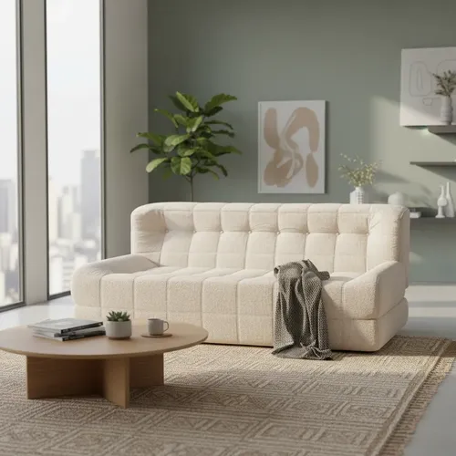 Sillón Doble King-house Camelia Alta Densidad En Caja Crema Liso