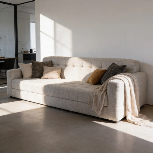 Sillón Doble King-house Camelia Alta Densidad En Caja Crema Liso