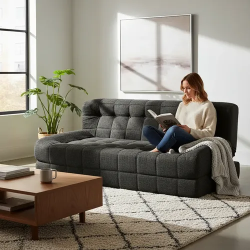 Sillón King-house Camelia Tela Alta Densidad 2 Cuerpos Negro Liso