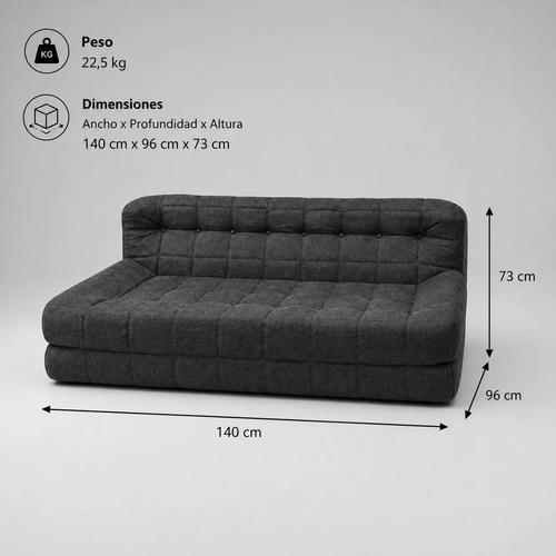 Sillón King-house Camelia Tela Alta Densidad 2 Cuerpos Negro Liso