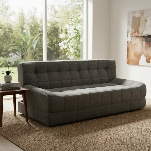 Sillón 3 Cuerpos King House Camelia Alta Densidad Premium Gris Oscuro Capitoné
