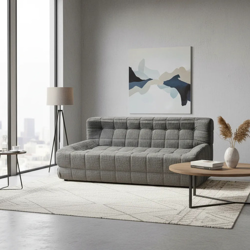 Sillón 3 Cuerpos King House Camelia Alta Densidad Premium Gris Oscuro Capitoné