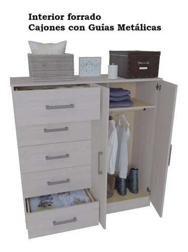 Comoda Cajonera Chifonier 120cm Corredera Metalicas Blanco Blanco