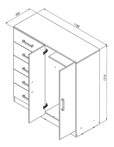 Comoda Cajonera Chifonier 120cm Corredera Metalicas Blanco Blanco