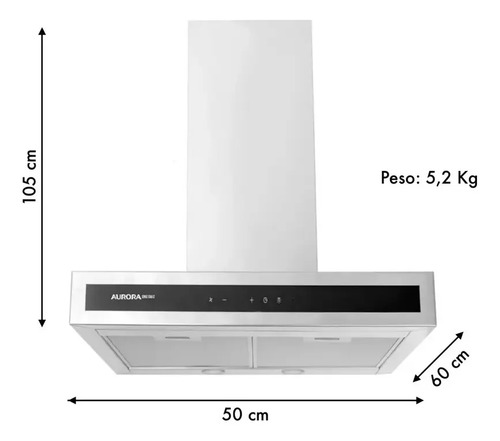 Campana Acero 0.60 Aurora Lcd Touch Senge 5360 5 Vel C/motor Acero