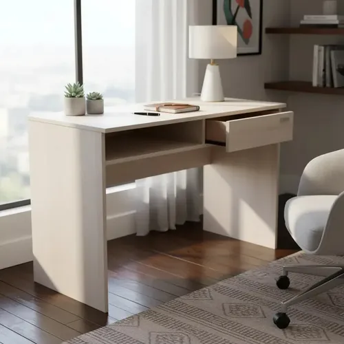 Escritorio Platinum 9038 De Melamina Con Cajón Y Estante Gris Andino