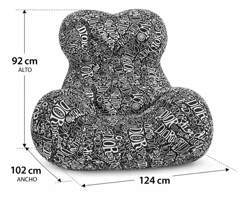 Sillón Puff King-house Loto Anatómico Alta Densidad En Caja Blanco Y Negro