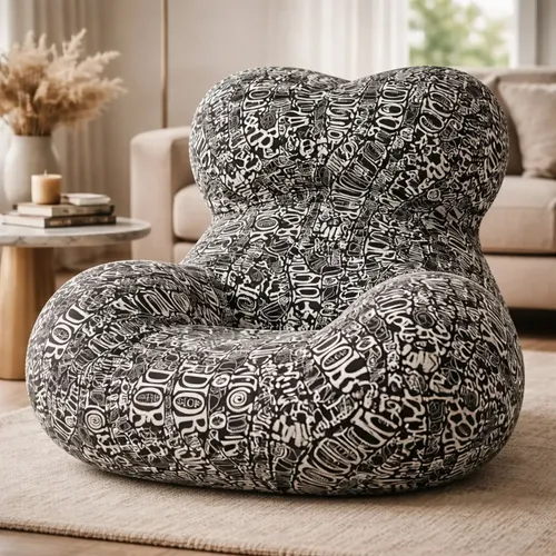 Sillón Puff King-house Loto Anatómico Alta Densidad En Caja Blanco Y Negro