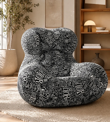 Sillón Puff King-house Loto Anatómico Alta Densidad En Caja Blanco Y Negro
