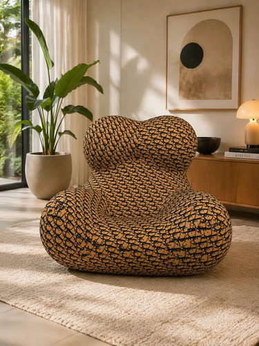 Sillón Puff King-house Loto Sofa Alta Densidad En Caja Negro Y Marron