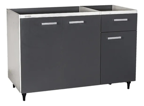 Bajomesada Cocina 120cm Melamina Gris Grafito 3 Puertas Platinum Gris Grafito Con Blanco