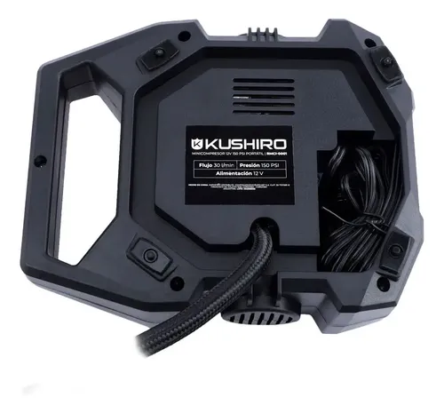 Mini Compresor Kushiro Portátil 150psi C/linterna Y 3 Picos Negro Bifásica