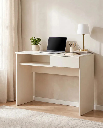 Escritorio Platinum 9038 | 100x75 Cm | 1 Cajón Y Estante | Melamina Blanco
