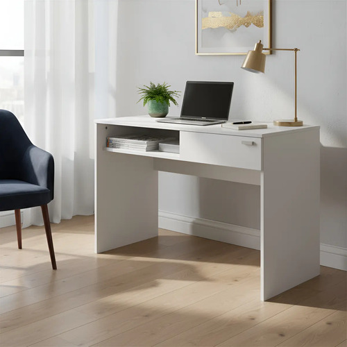 Escritorio Platinum 9038 | 100x75 Cm | 1 Cajón Y Estante | Melamina Blanco
