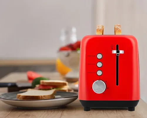 Tostadora Vintage Atma Ranuras Extra Grandes Y 7 Niveles Rojo