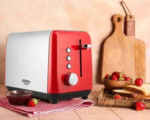 Tostadora Vintage Atma Ranuras Extra Grandes Y 7 Niveles Rojo