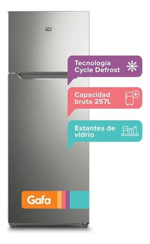 Heladera Gafa 311l Top Freezer Puerta Reversible Plata Hg Plateado