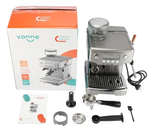 Cafetera Expreso Molinillo Regulable 15 Bares Digital Inox Gris
