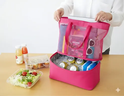 Bolso Playero Con Conservadora Termica Rosa Fuccia