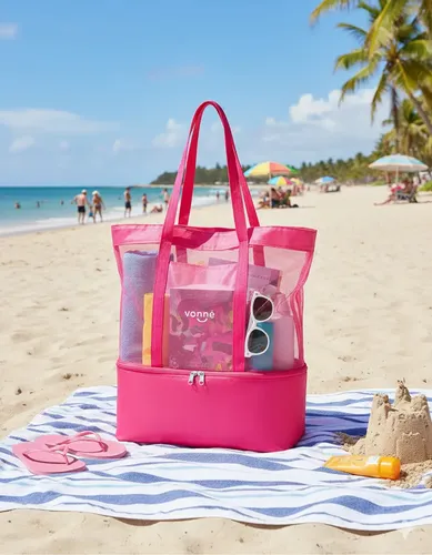Bolso Playero Con Conservadora Termica Rosa Fuccia