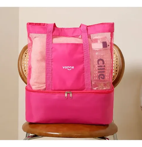Bolso Playero Con Conservadora Termica Rosa Fuccia